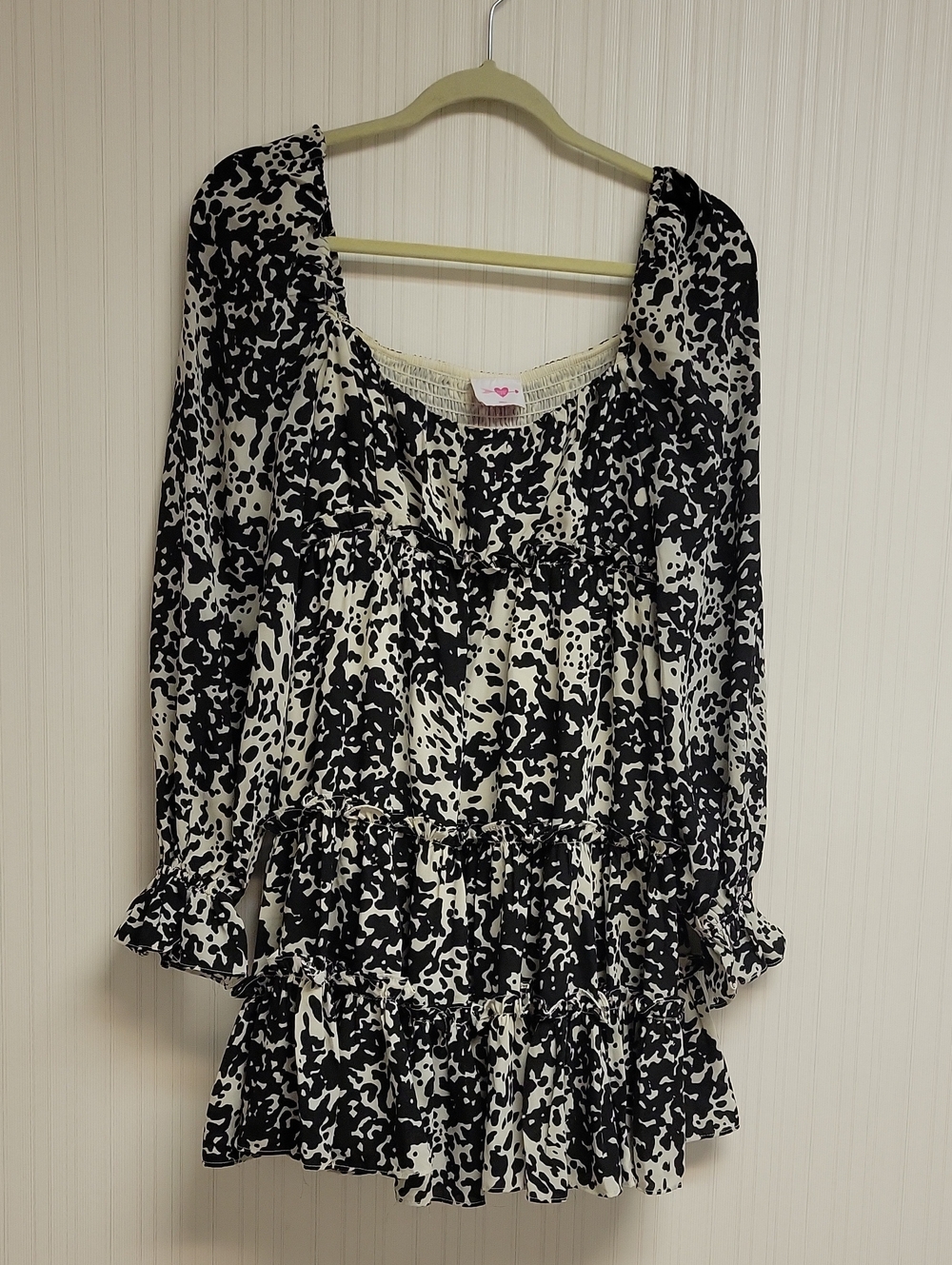 Buddy Love Black & White Printed Ruffle Tiered Women's Babydoll Dress Small